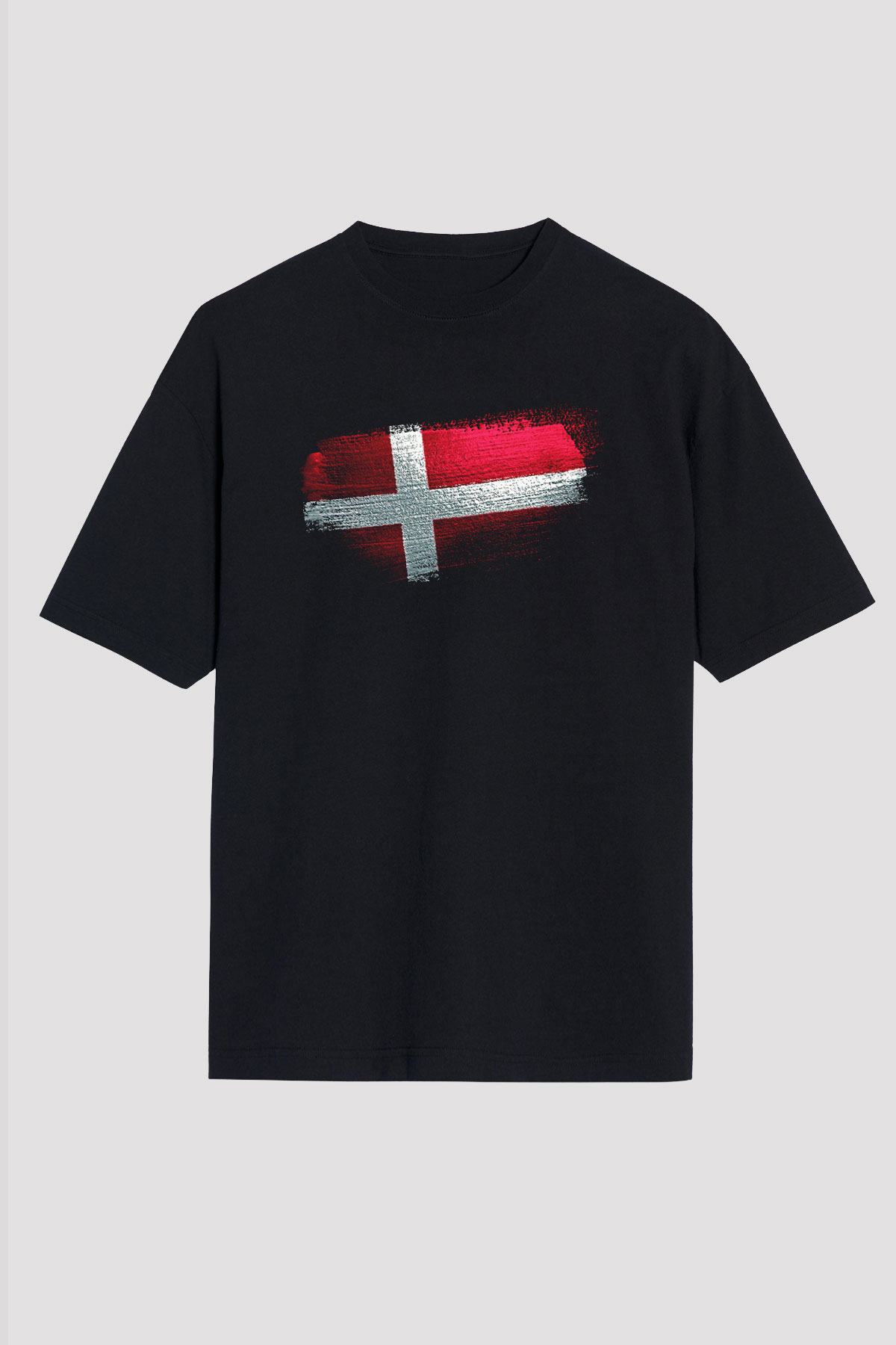 Danimarka - Denmark Bayrağı Baskılı Unisex Siyah Oversize Tişört