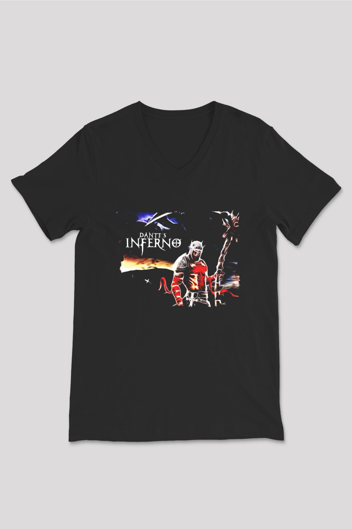 Dantes Inferno Siyah Unisex V Yaka Tişört