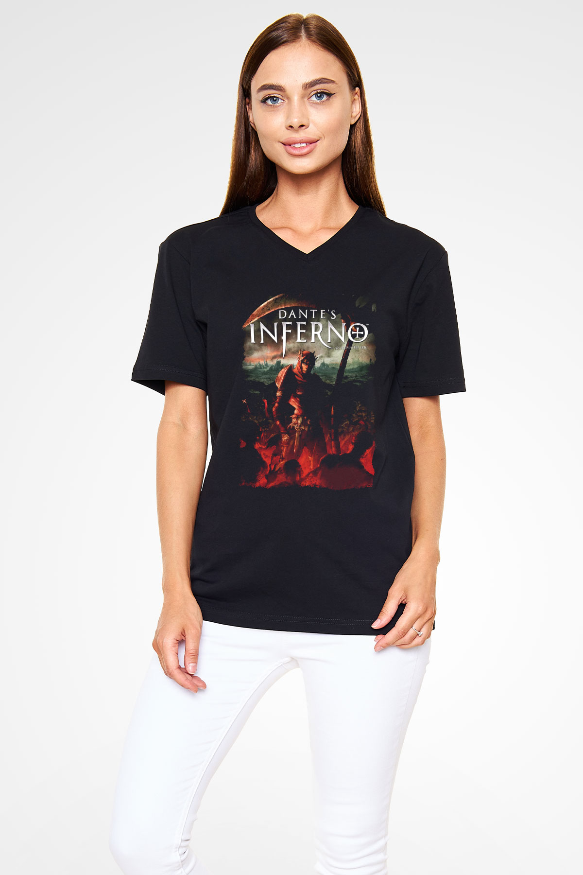 Dantes Inferno Siyah Unisex V Yaka Tişört