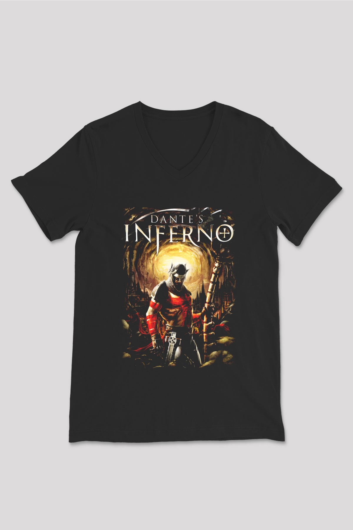 Dantes Inferno Siyah Unisex V Yaka Tişört T-Shirt