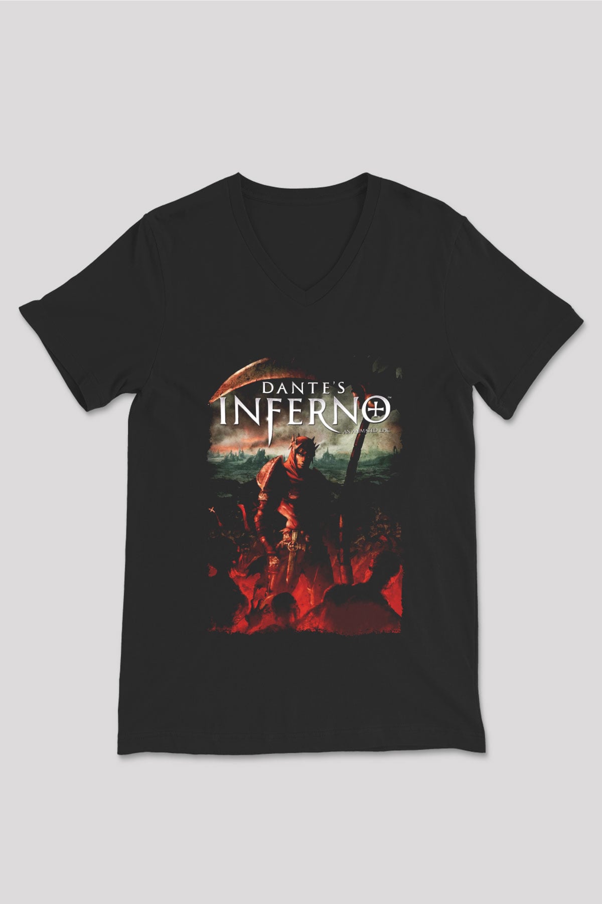 Dantes Inferno Siyah Unisex V Yaka Tişört