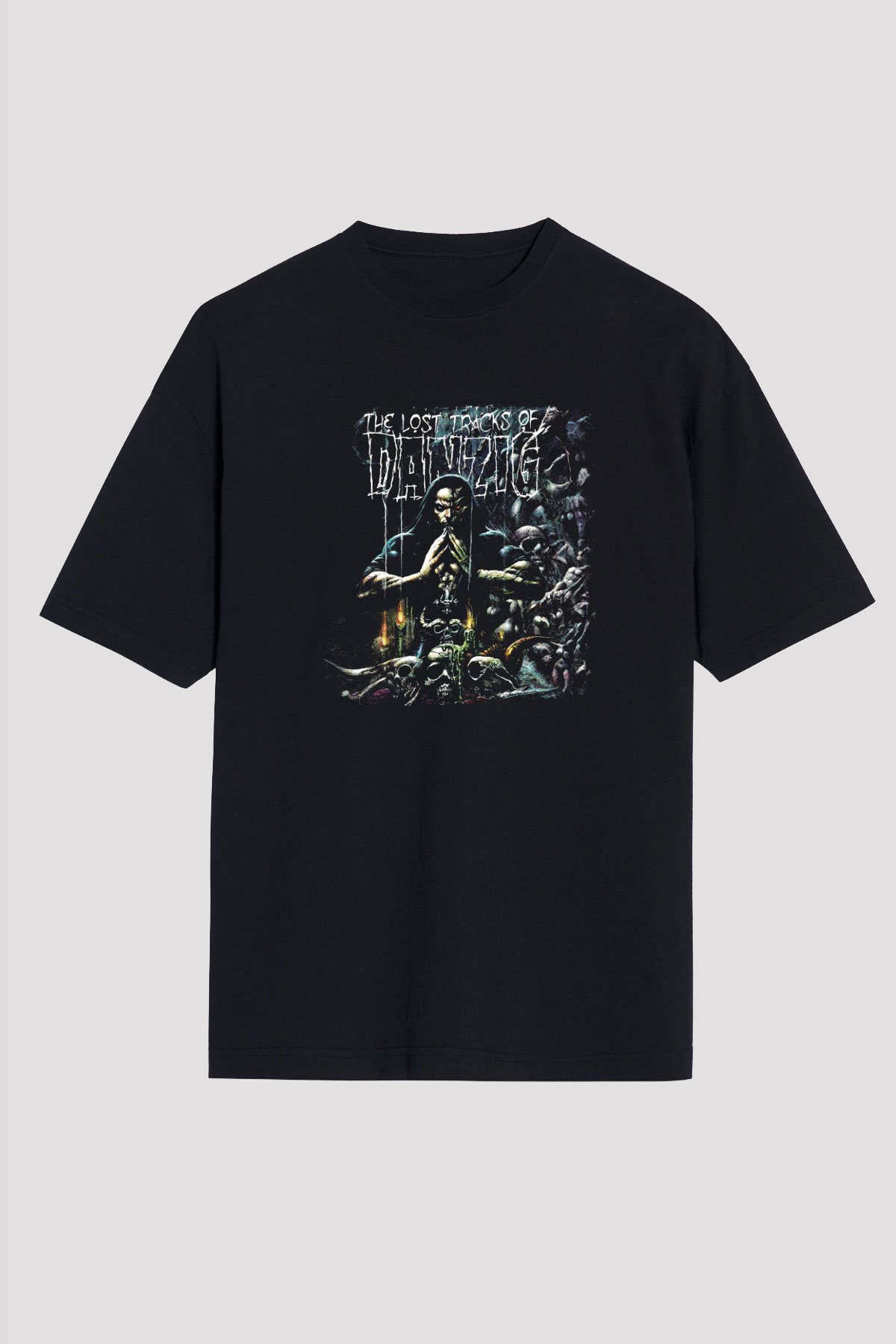 Danzig Baskılı Unisex Siyah Oversize Tişört