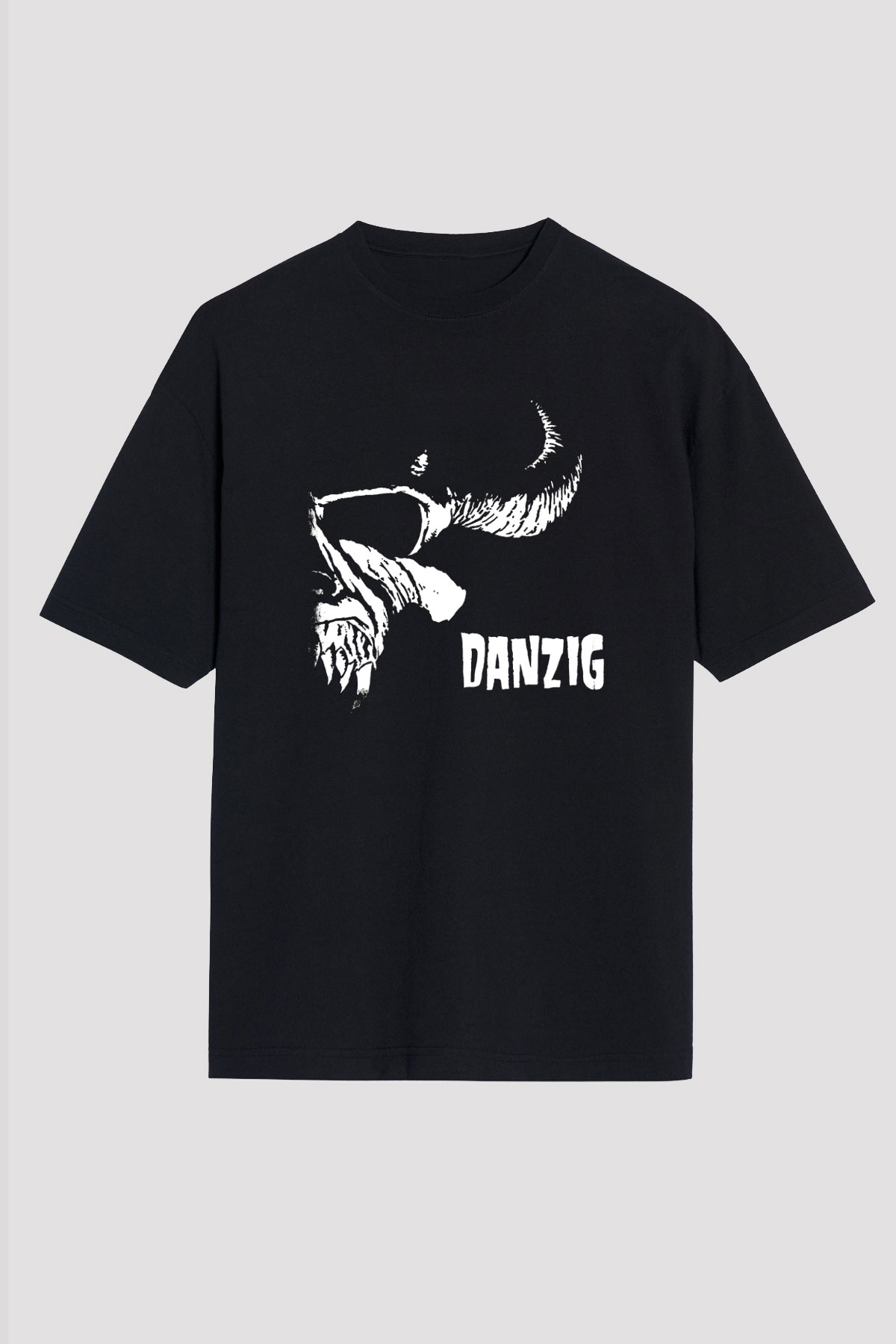 Danzig Baskılı Unisex Siyah Oversize Tişört