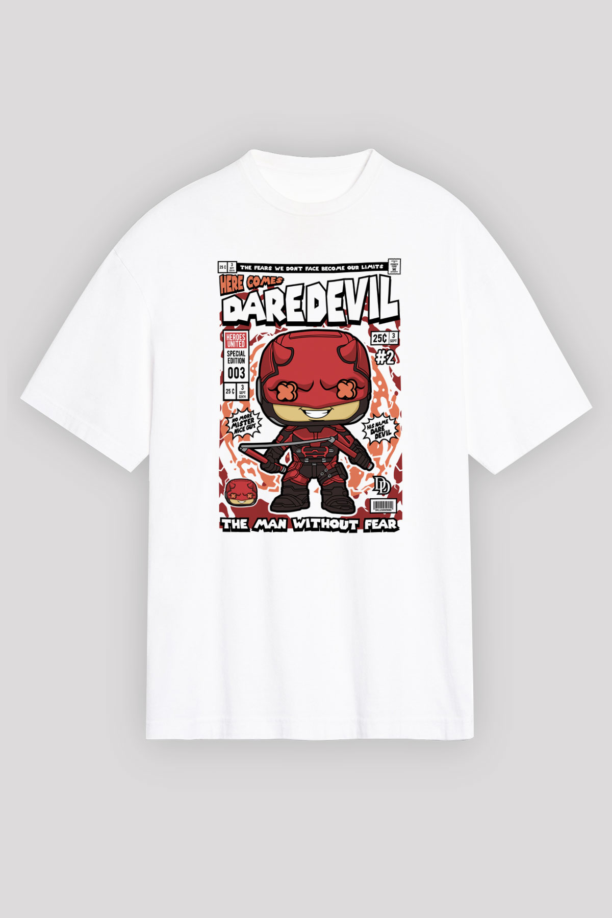 Dare Devil Baskılı Unisex Beyaz Oversize Tişört