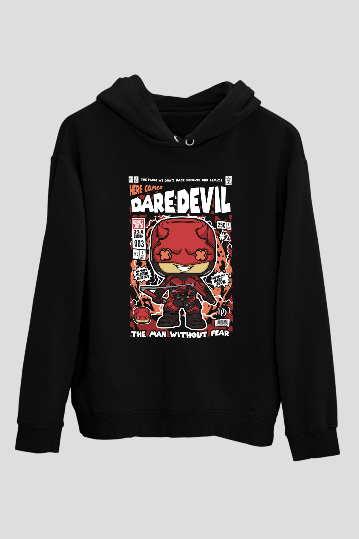 Dare Devil Baskılı Unisex Siyah Hoodie