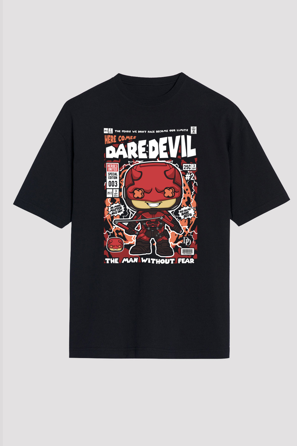 Dare Devil Baskılı Unisex Siyah Oversize Tişört