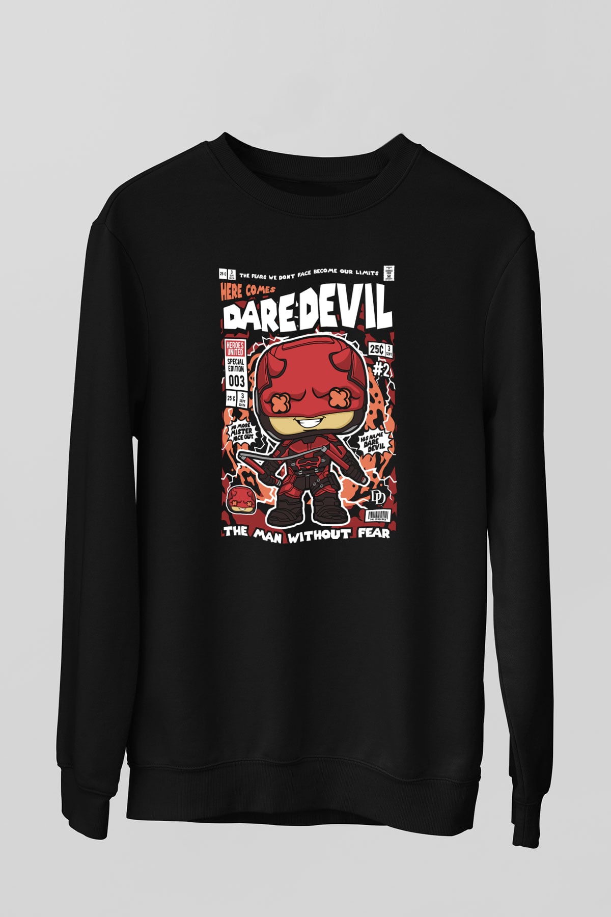 Dare Devil Baskılı Unisex Siyah Sweatshirt