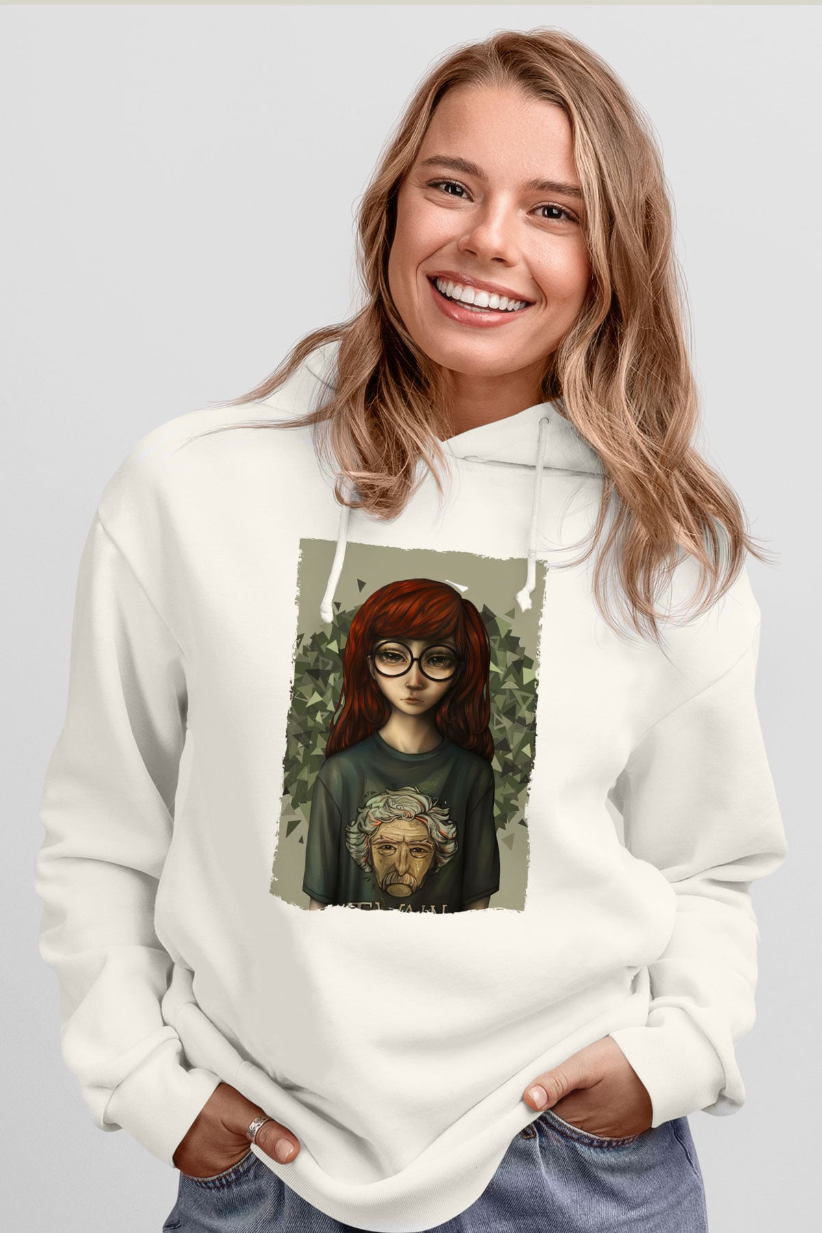 Daria Beyaz Unisex Kapşonlu Sweatshirt