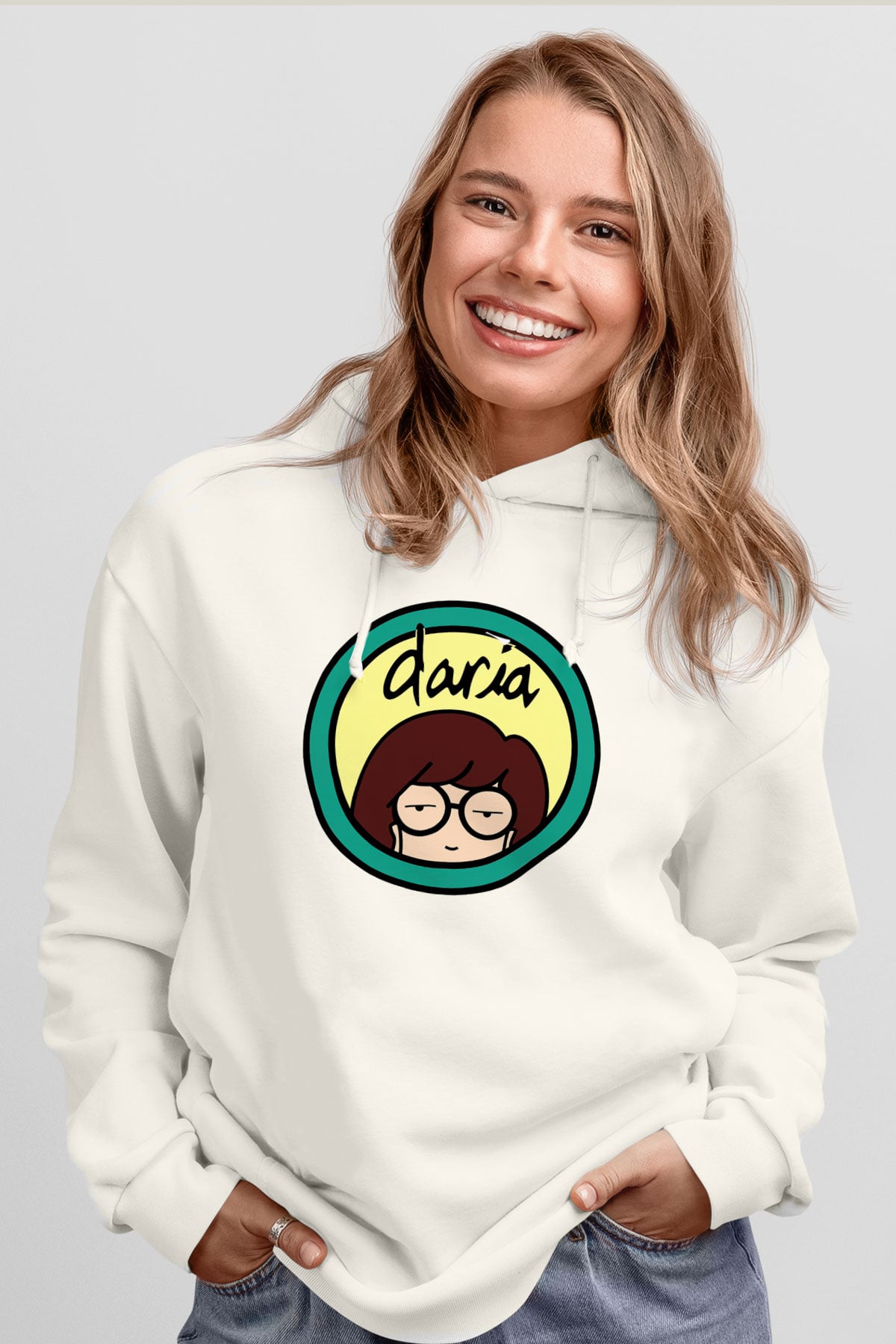 Daria Beyaz Unisex Kapşonlu Sweatshirt
