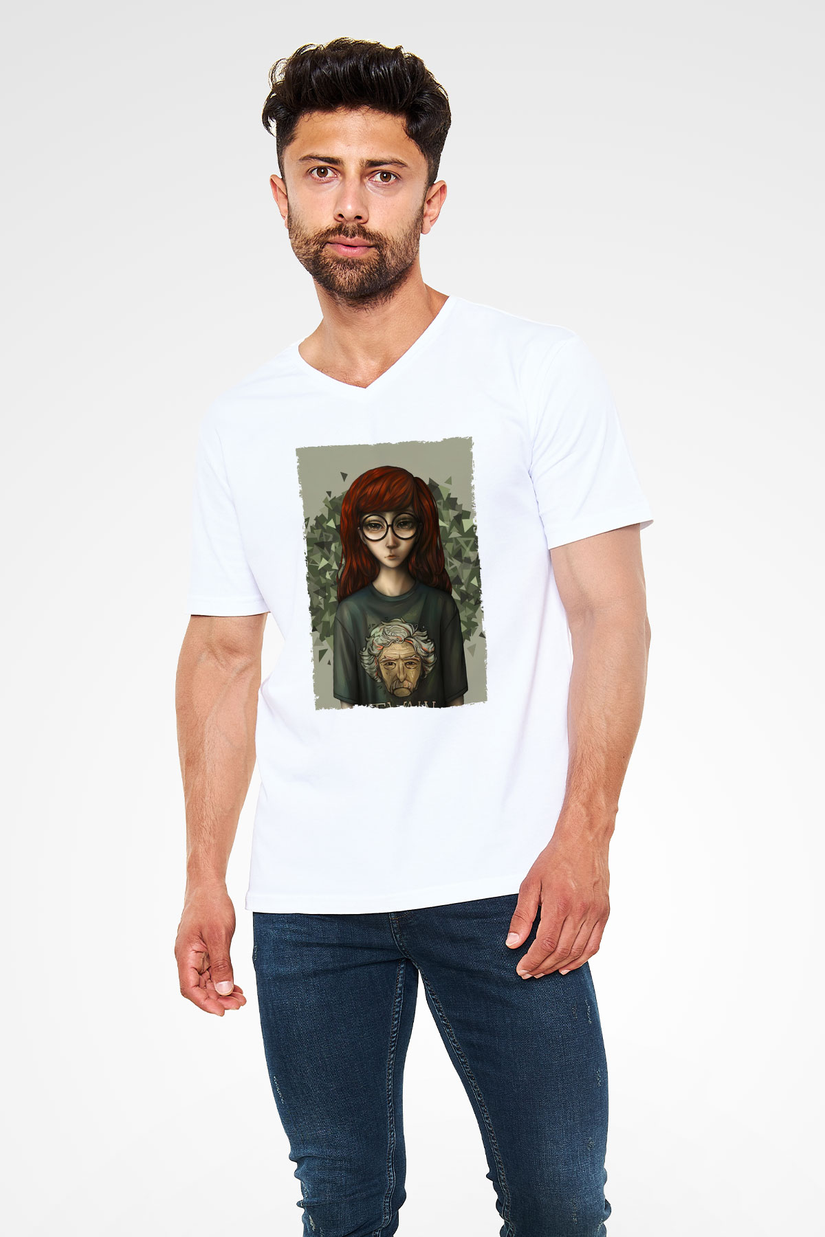 Daria Beyaz Unisex V Yaka Tişört T-Shirt