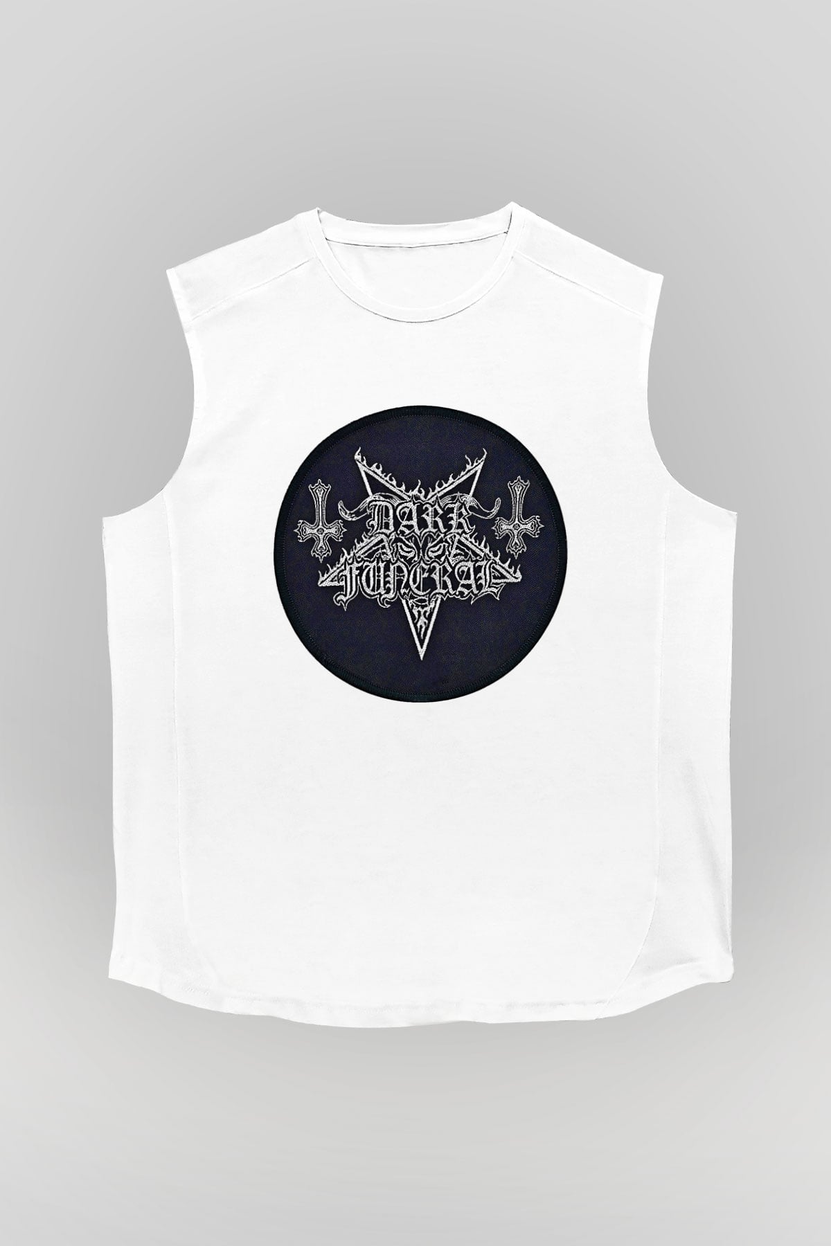 Dark Funeral Baskılı Beyaz Unisex Kolsuz Tişört - Tshirt
