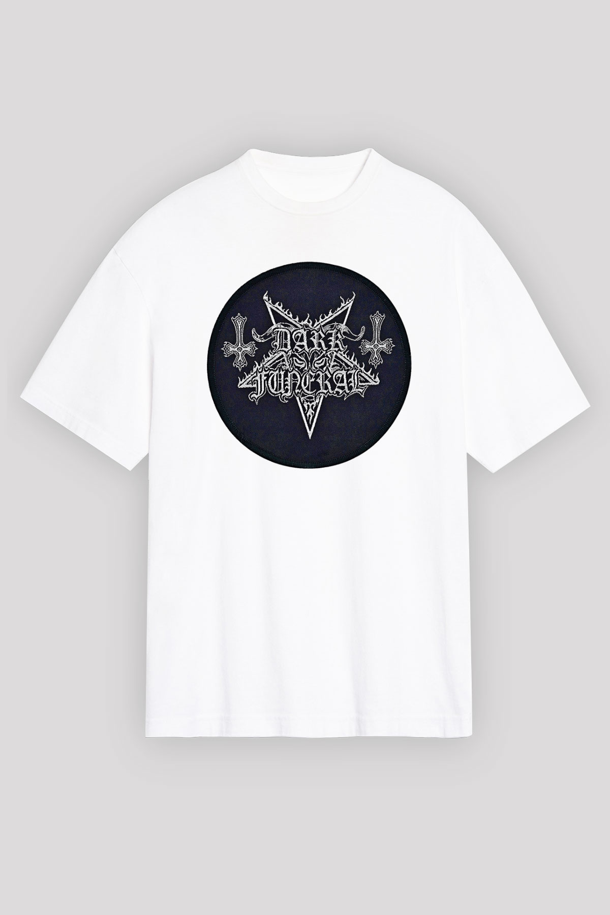 Dark Funeral Baskılı Beyaz Unisex Oversize Tişört - Tshirt