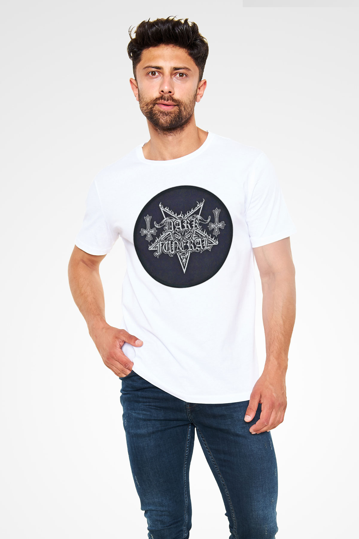 Dark Funeral Baskılı Unisex Beyaz Tişört - Tshirt