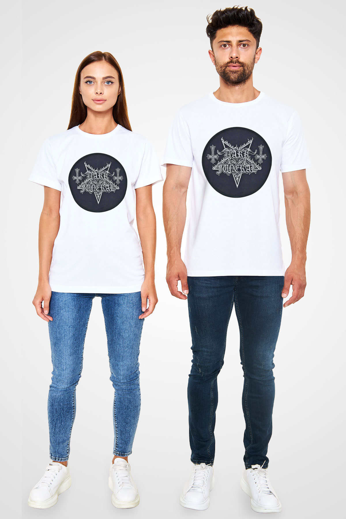 Dark Funeral Baskılı Unisex Beyaz Tişört - Tshirt