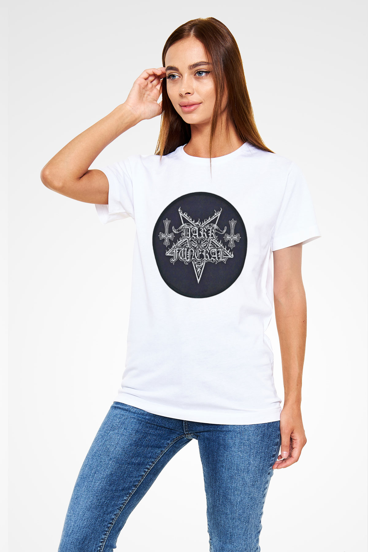 Dark Funeral Baskılı Unisex Beyaz Tişört - Tshirt