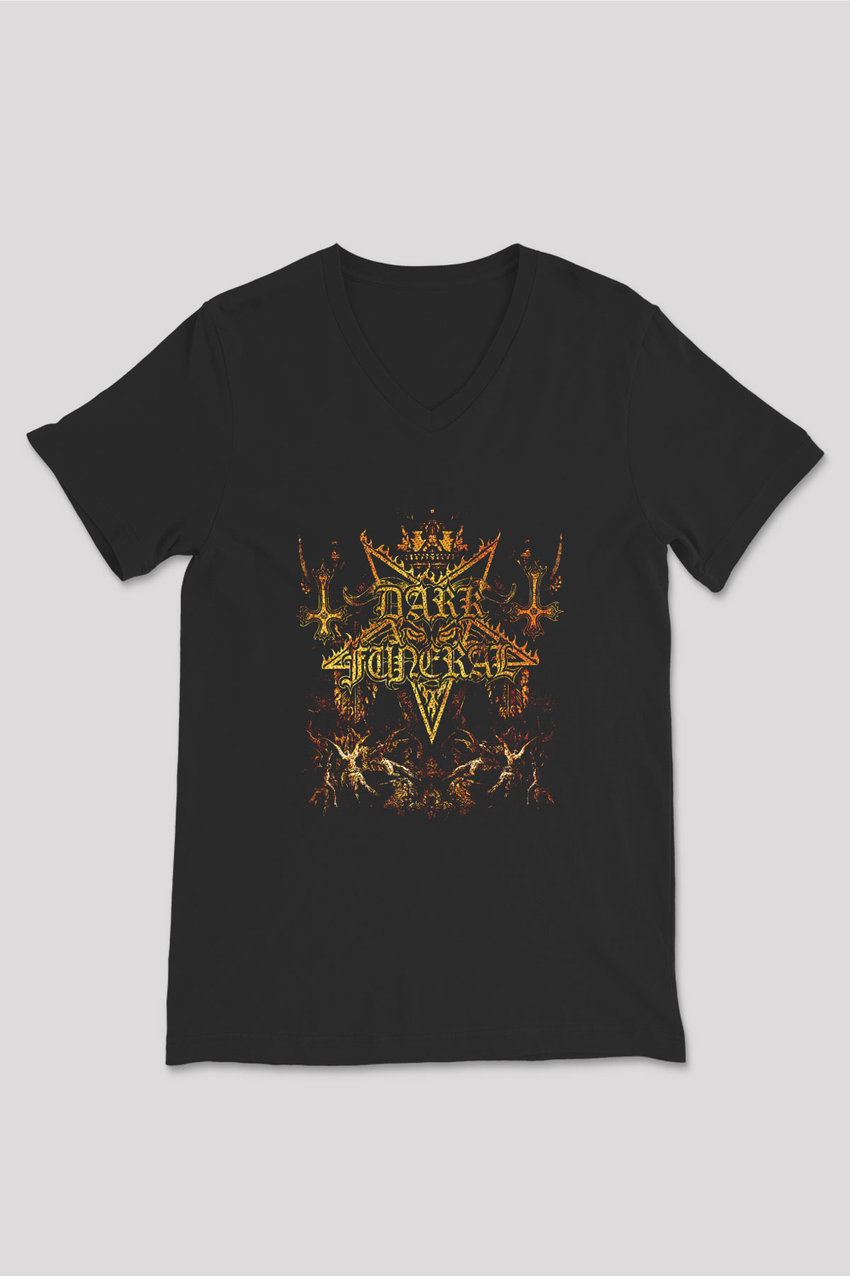 Dark Funeral Baskılı Unisex Siyah V Yaka Tişört - Tshirt