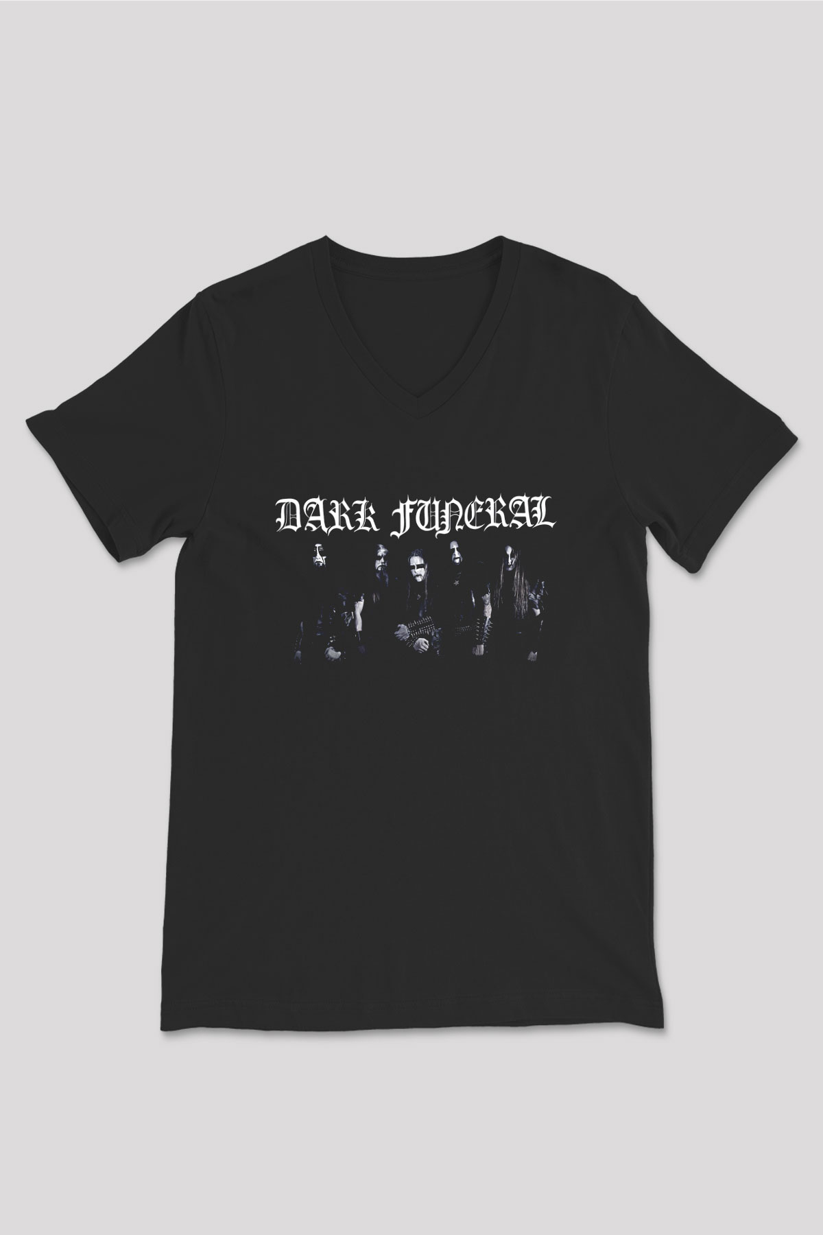 Dark Funeral Baskılı Unisex Siyah V Yaka Tişört - Tshirt