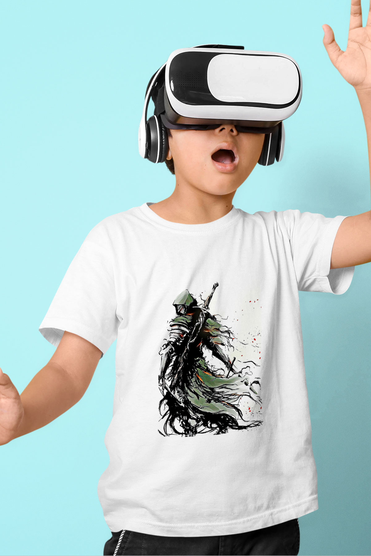 Dark Souls Baskılı Beyaz Unisex Beyaz Çocuk Tişört - Tshirt