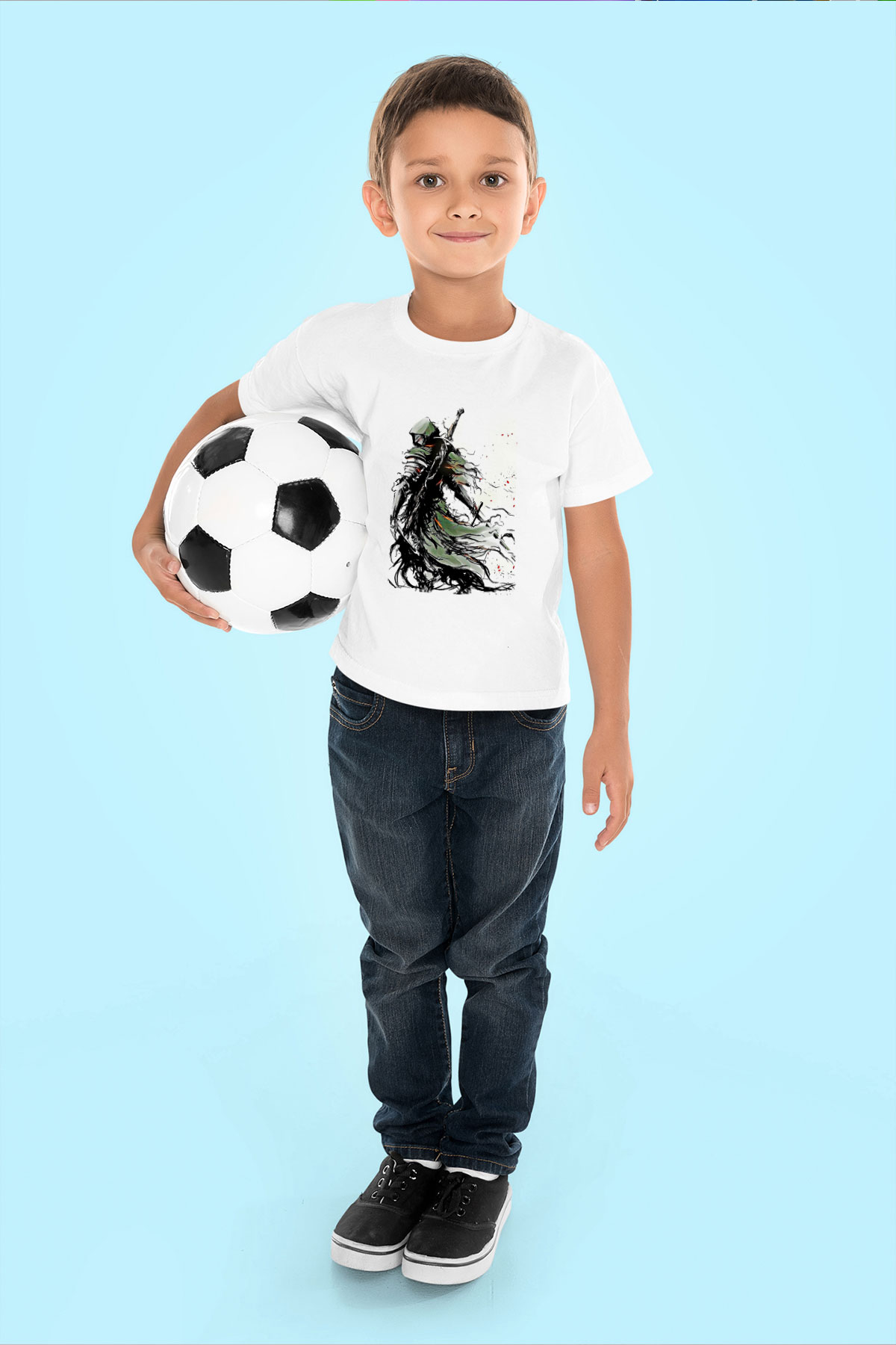 Dark Souls Baskılı Beyaz Unisex Beyaz Çocuk Tişört - Tshirt