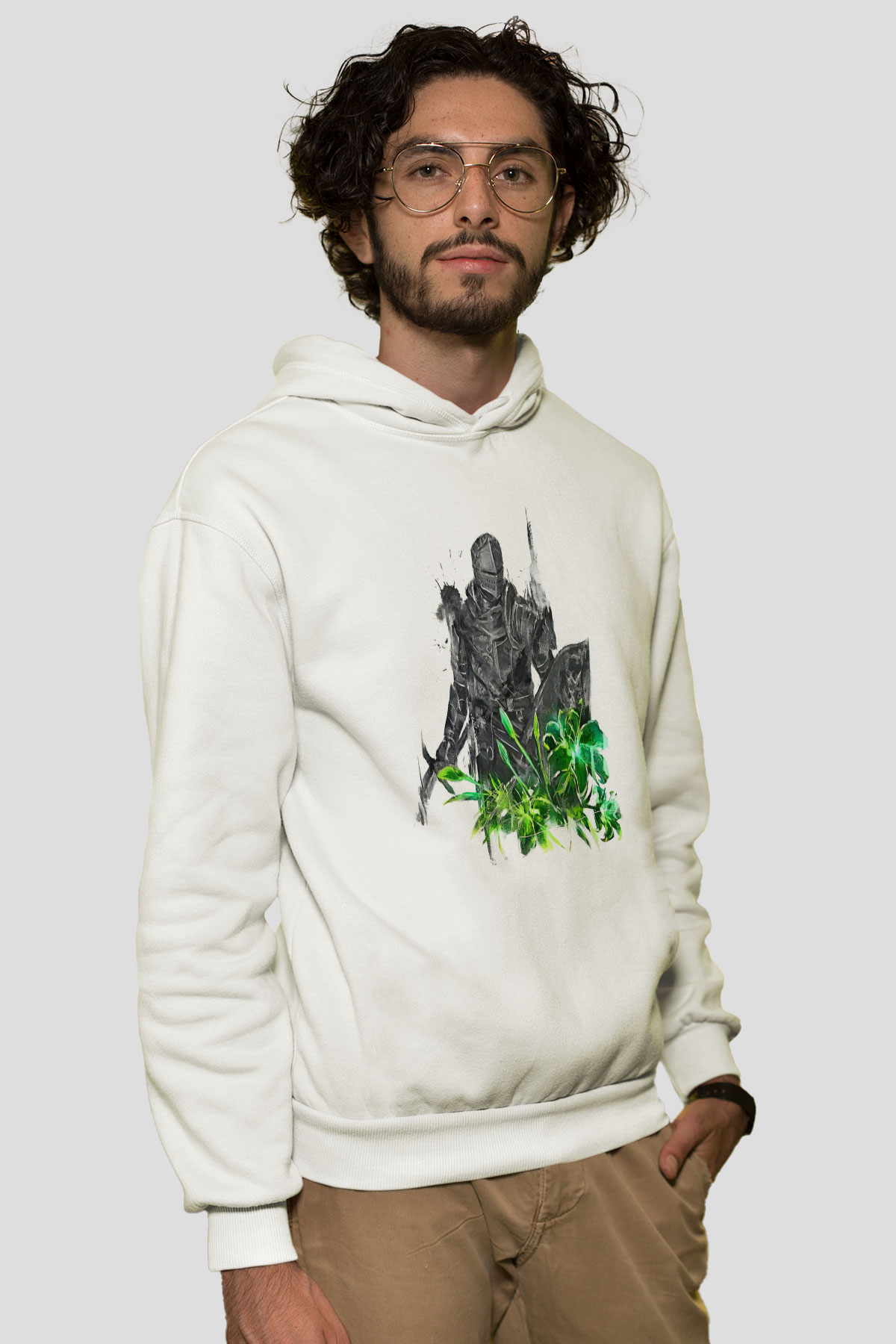Dark Souls Baskılı Beyaz Unisex Kapüşonlu Sweatshirt