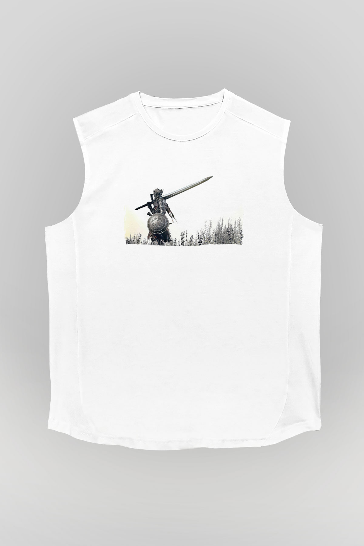 Dark Souls Baskılı Beyaz Unisex Kolsuz Tişört - Tshirt