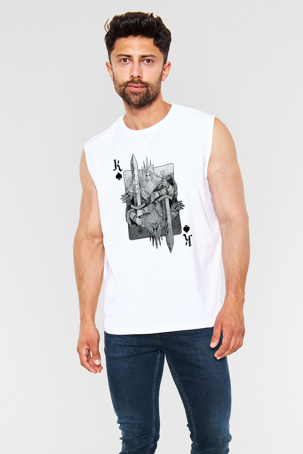 Dark Souls Baskılı Beyaz Unisex Kolsuz Tişört - Tshirt