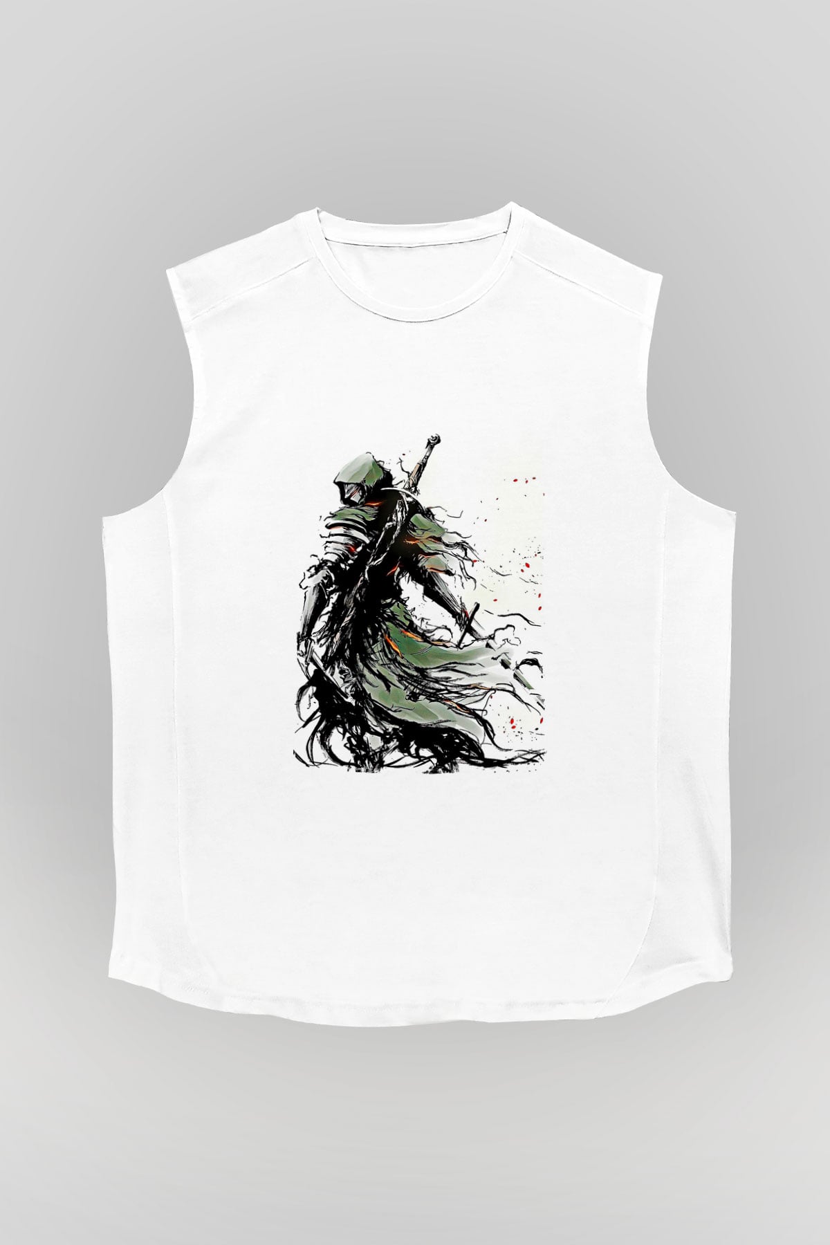 Dark Souls Baskılı Beyaz Unisex Kolsuz Tişört - Tshirt