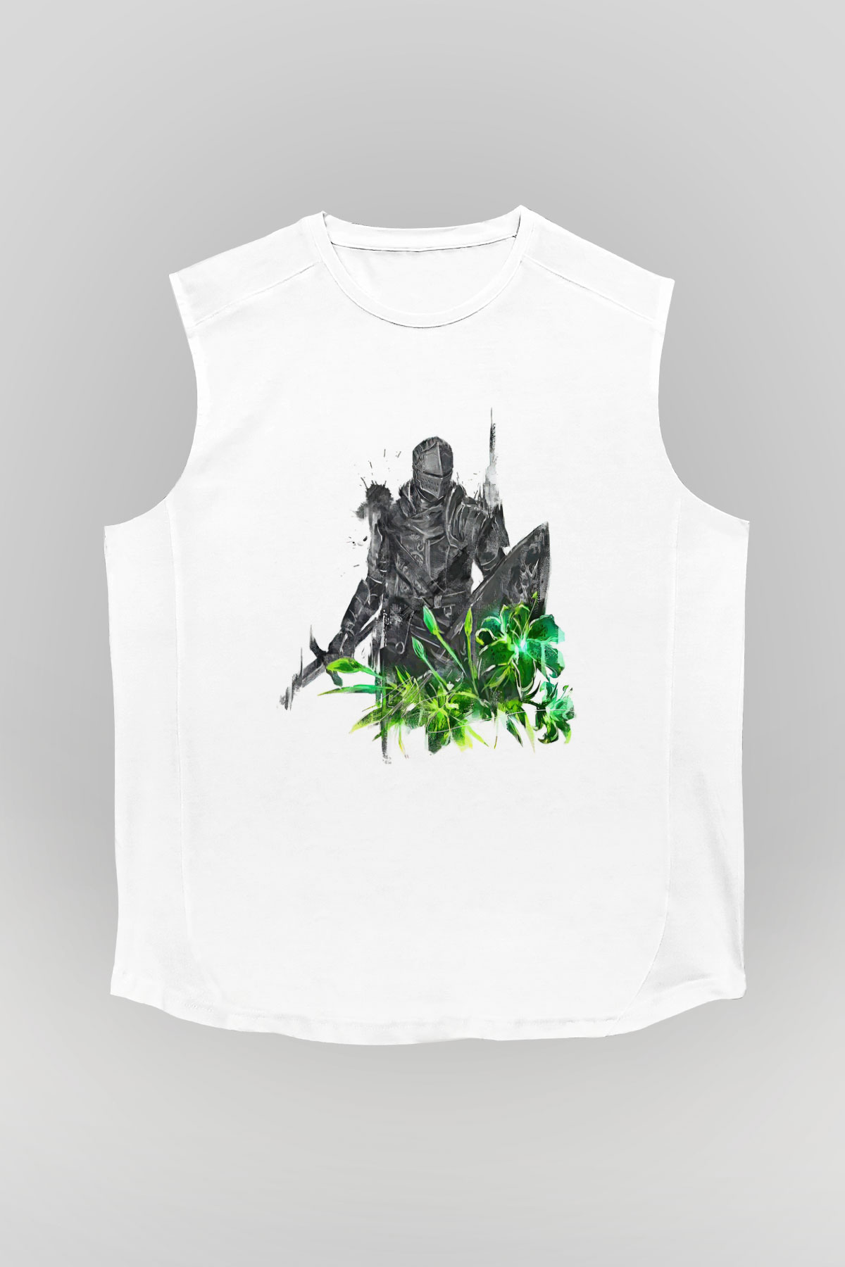 Dark Souls Baskılı Beyaz Unisex Kolsuz Tişört - Tshirt