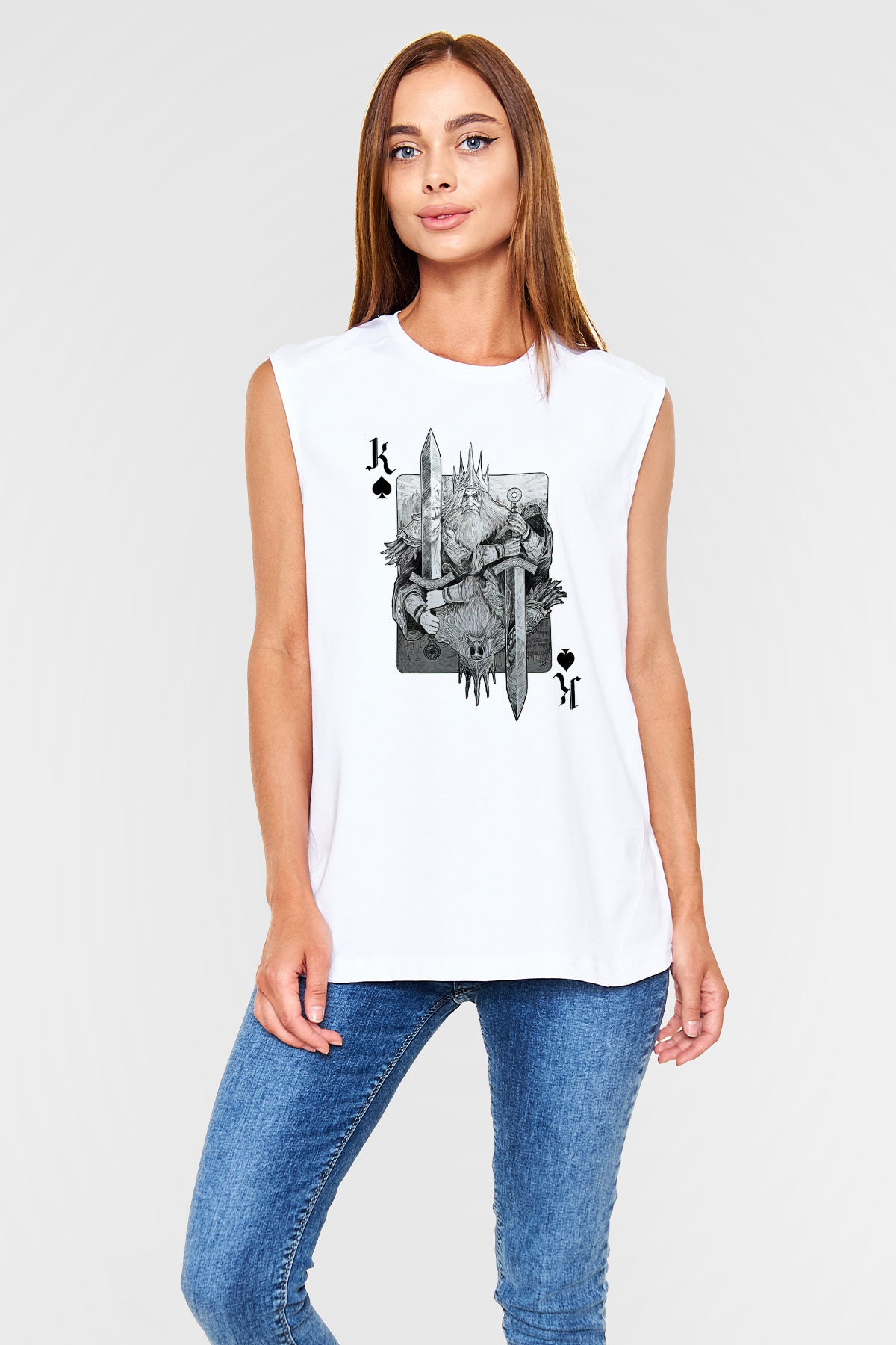 Dark Souls Baskılı Beyaz Unisex Kolsuz Tişört - Tshirt