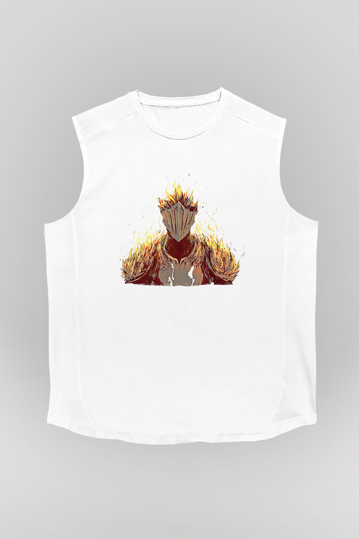 Dark Souls Baskılı Beyaz Unisex Kolsuz Tişört - Tshirt