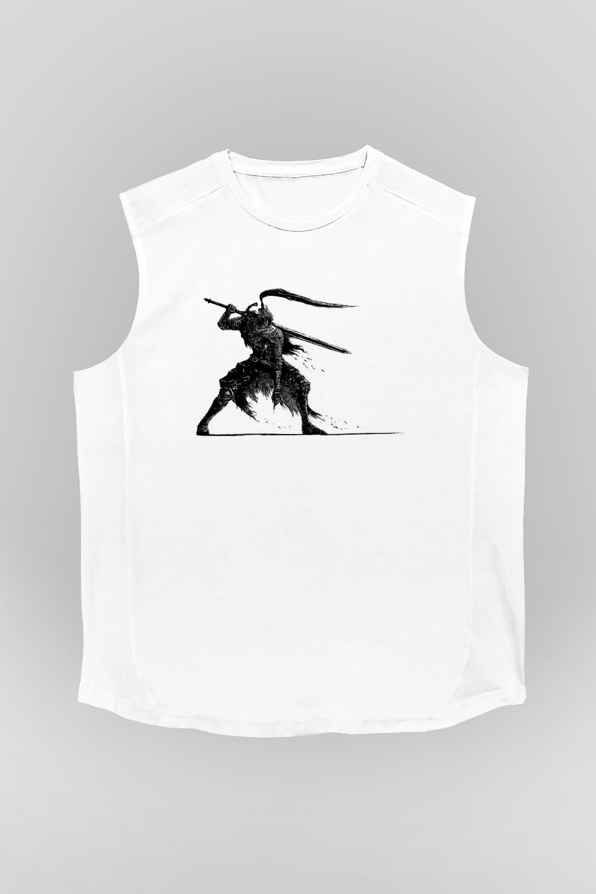 Dark Souls Baskılı Beyaz Unisex Kolsuz Tişört - Tshirt