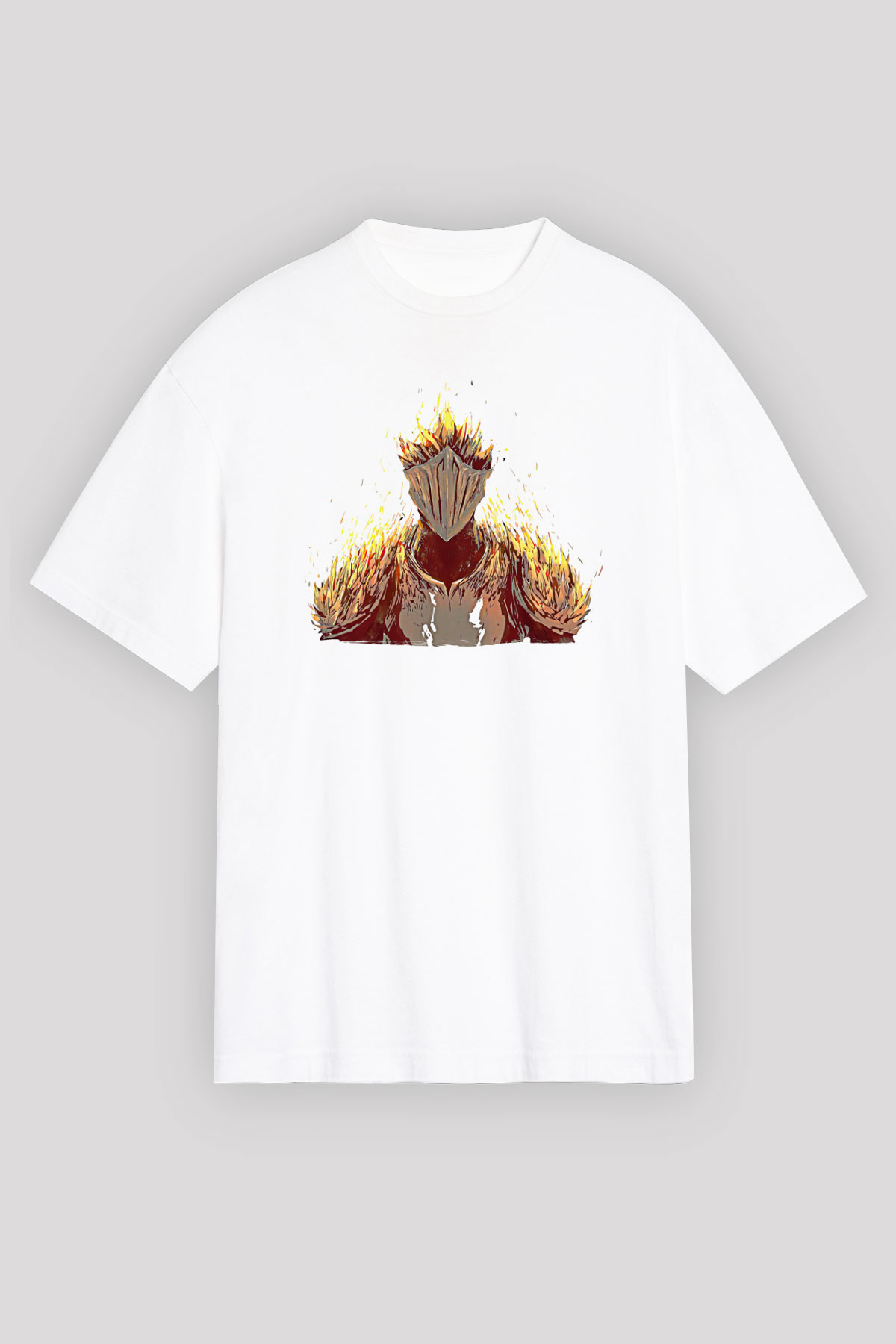 Dark Souls Baskılı Beyaz Unisex Oversize Tişört - Tshirt