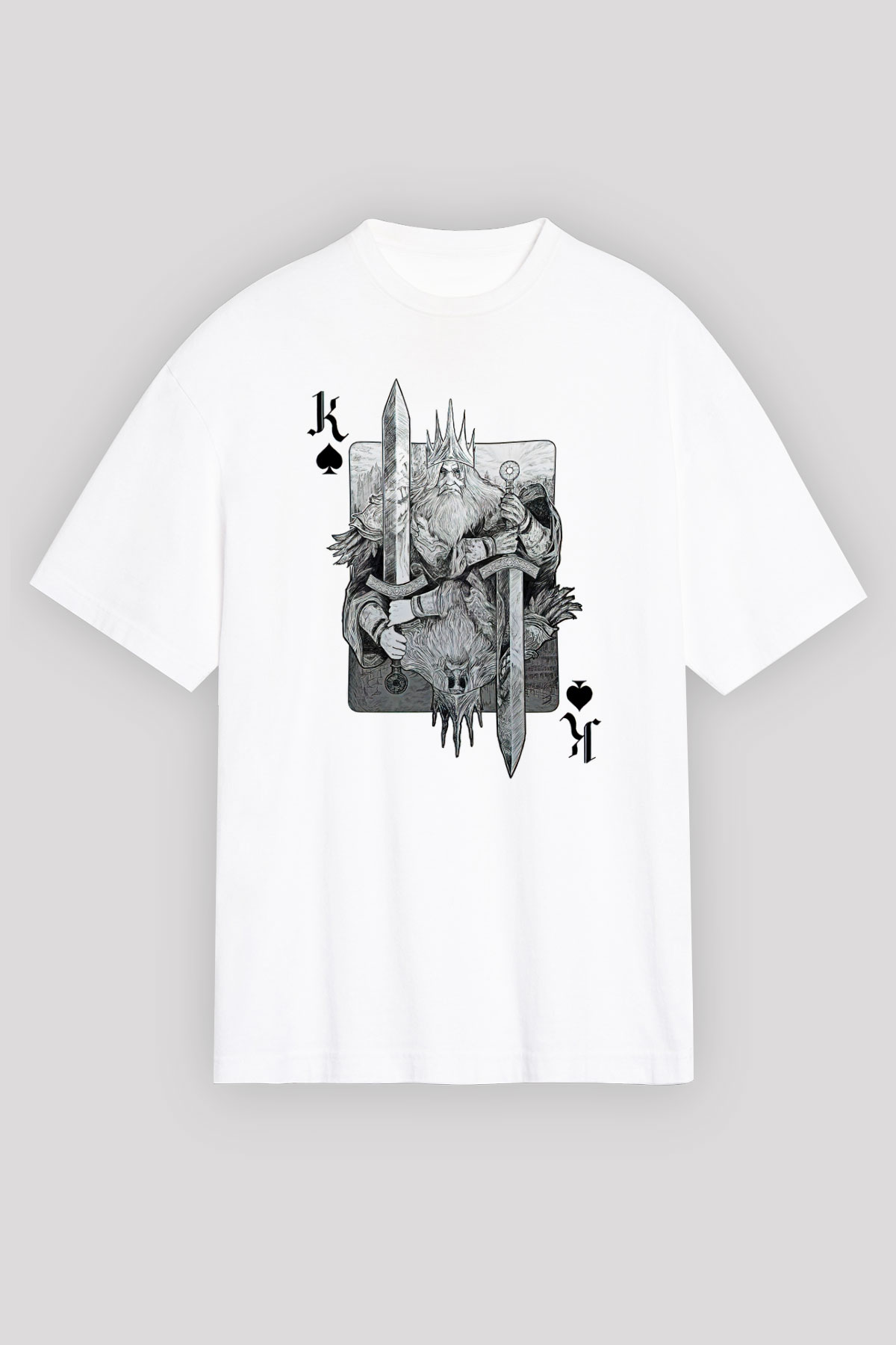 Dark Souls Baskılı Beyaz Unisex Oversize Tişört - Tshirt