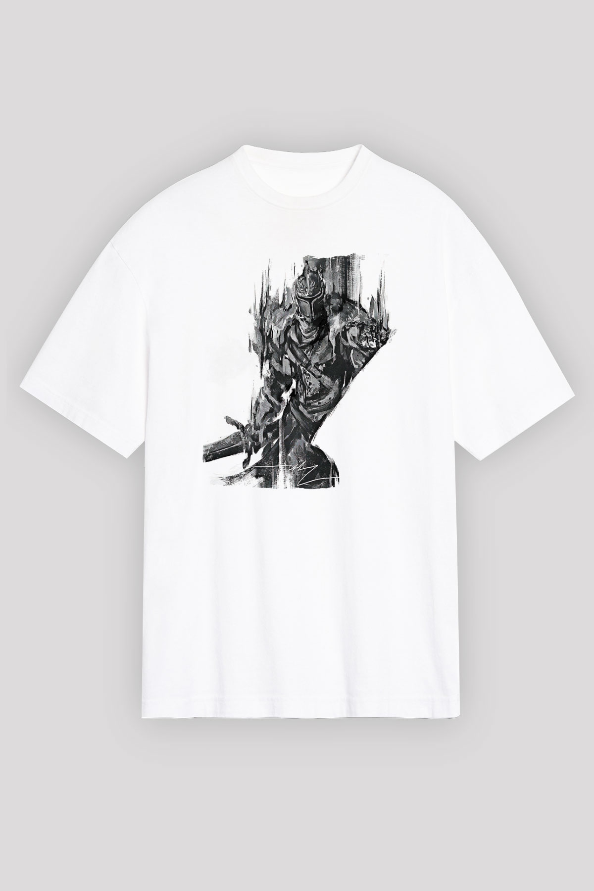 Dark Souls Baskılı Beyaz Unisex Oversize Tişört - Tshirt
