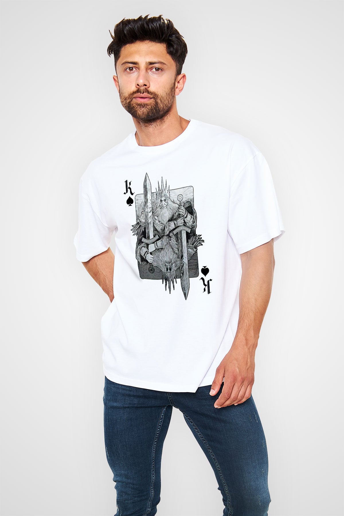 Dark Souls Baskılı Beyaz Unisex Oversize Tişört - Tshirt