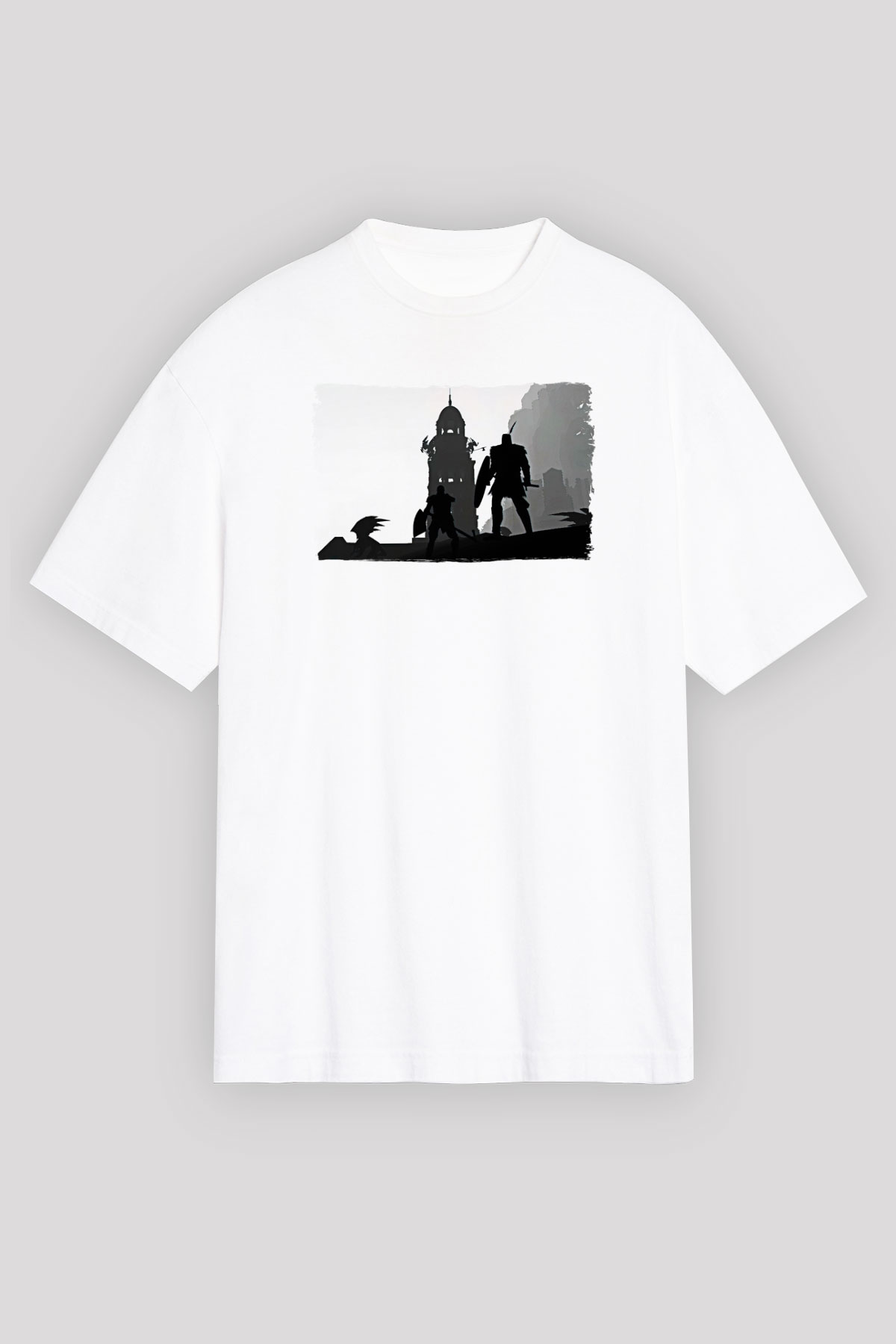 Dark Souls Baskılı Beyaz Unisex Oversize Tişört - Tshirt