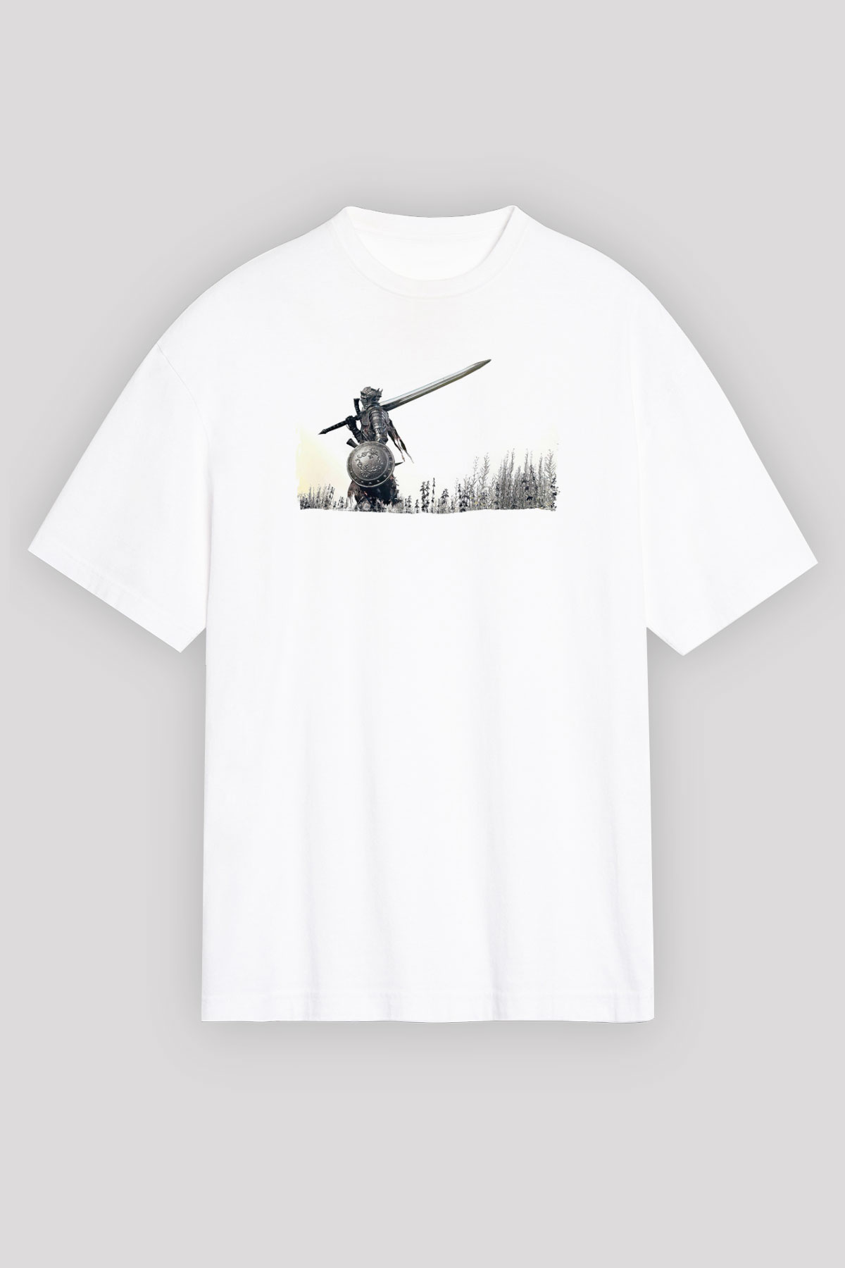 Dark Souls Baskılı Beyaz Unisex Oversize Tişört - Tshirt