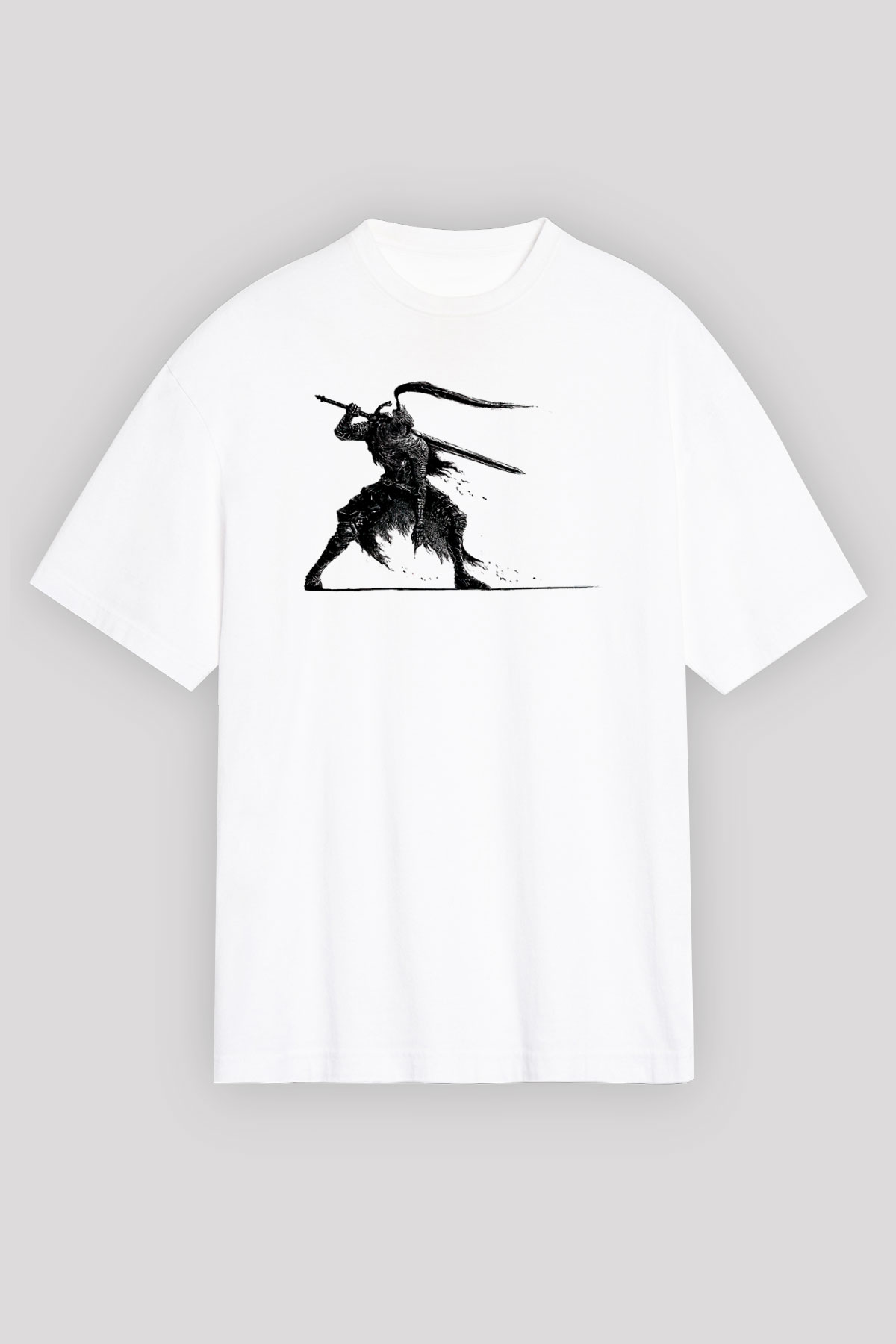 Dark Souls Baskılı Beyaz Unisex Oversize Tişört - Tshirt