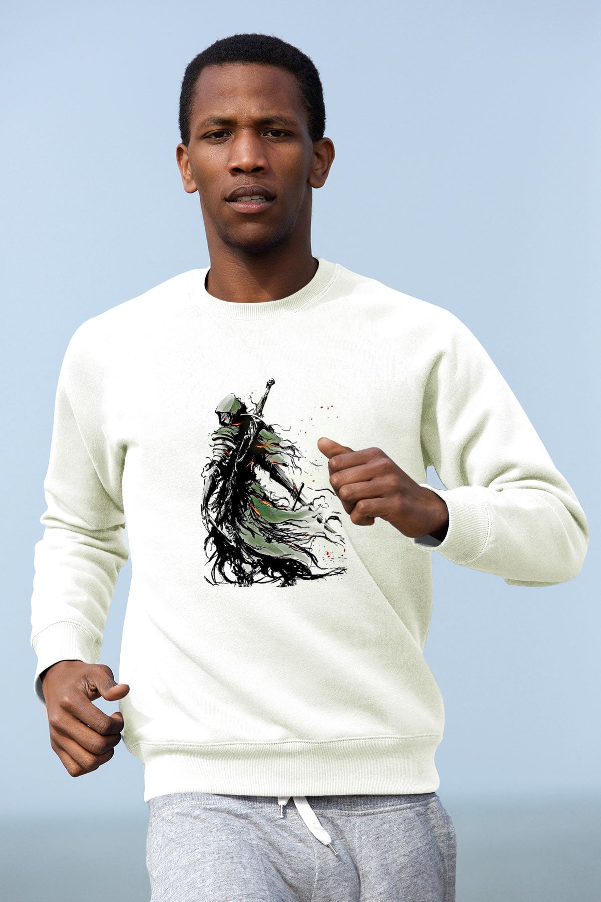 Dark Souls Baskılı Beyaz Unisex Sweatshirt