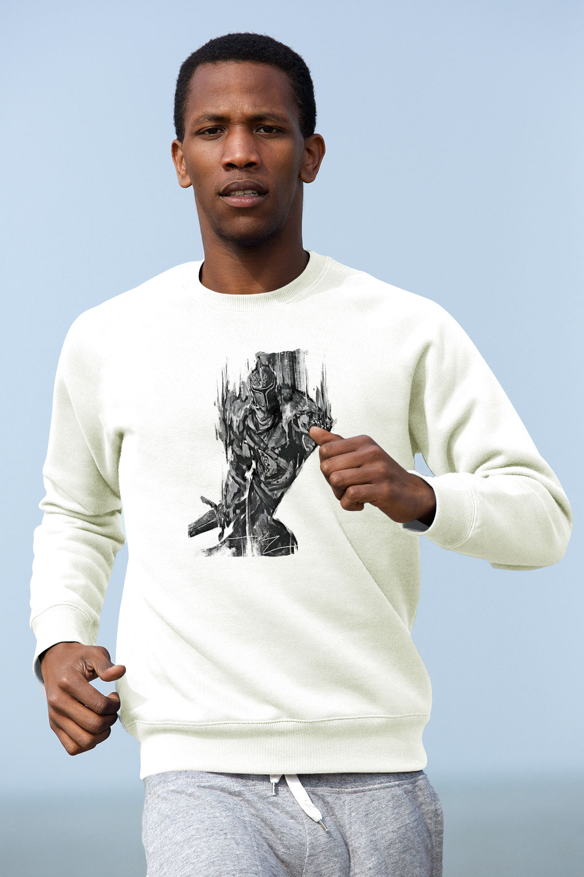 Dark Souls Baskılı Beyaz Unisex Sweatshirt