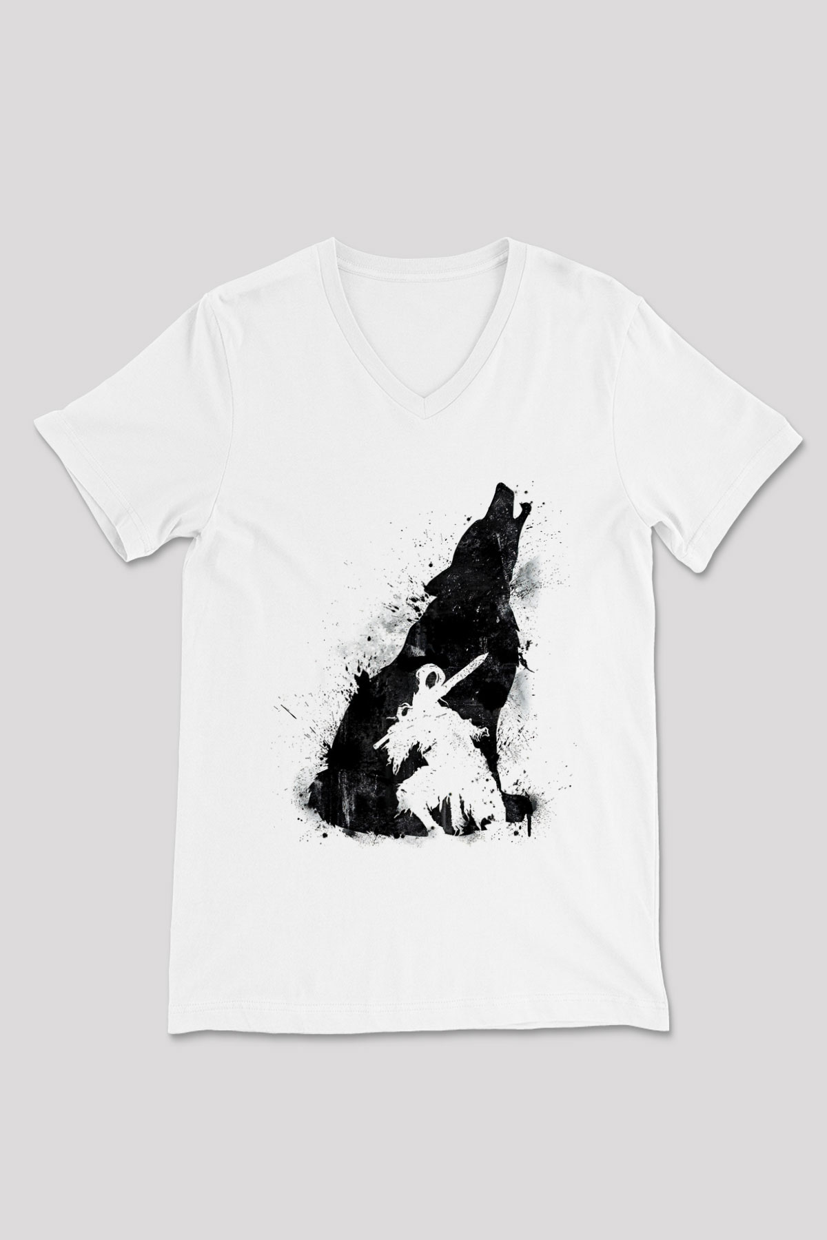 Dark Souls Baskılı Beyaz Unisex V Yaka Tişört - Tshirt