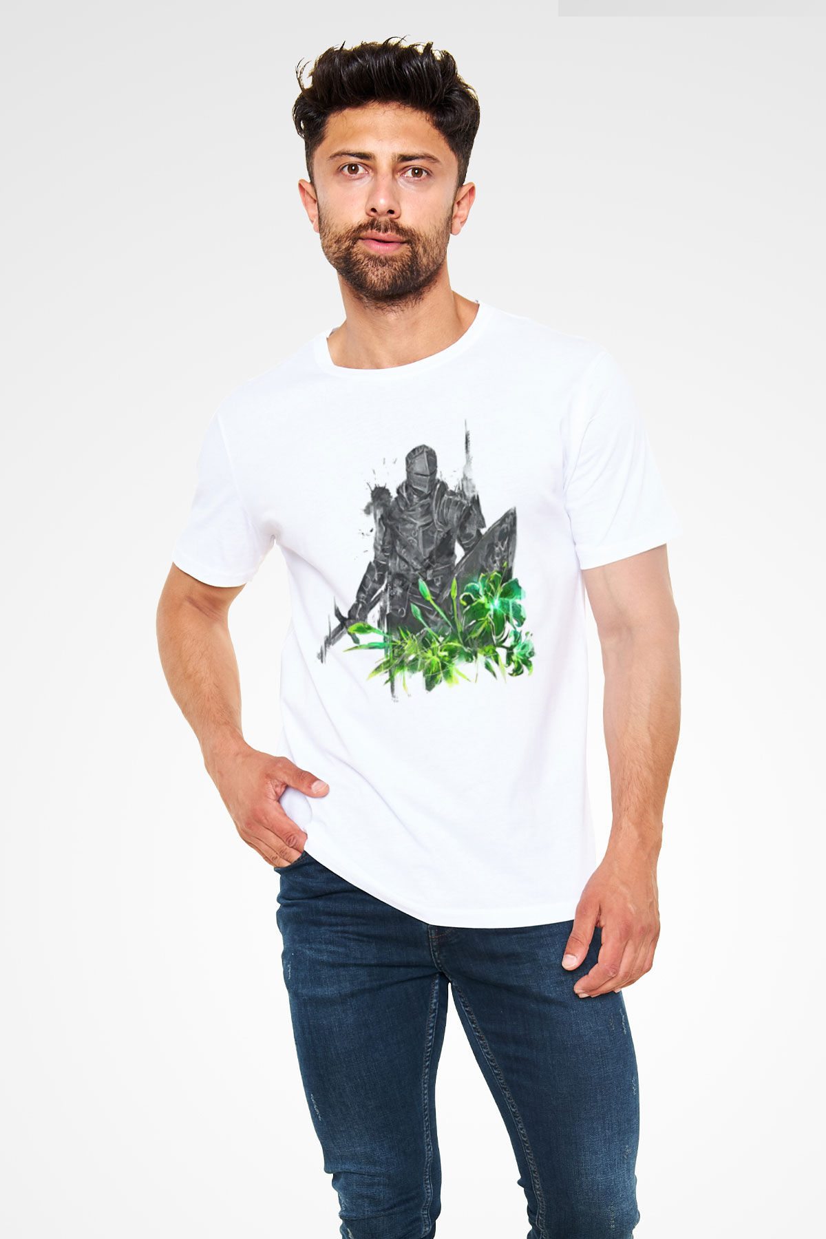 Dark Souls Baskılı Unisex Beyaz Tişört - Tshirt