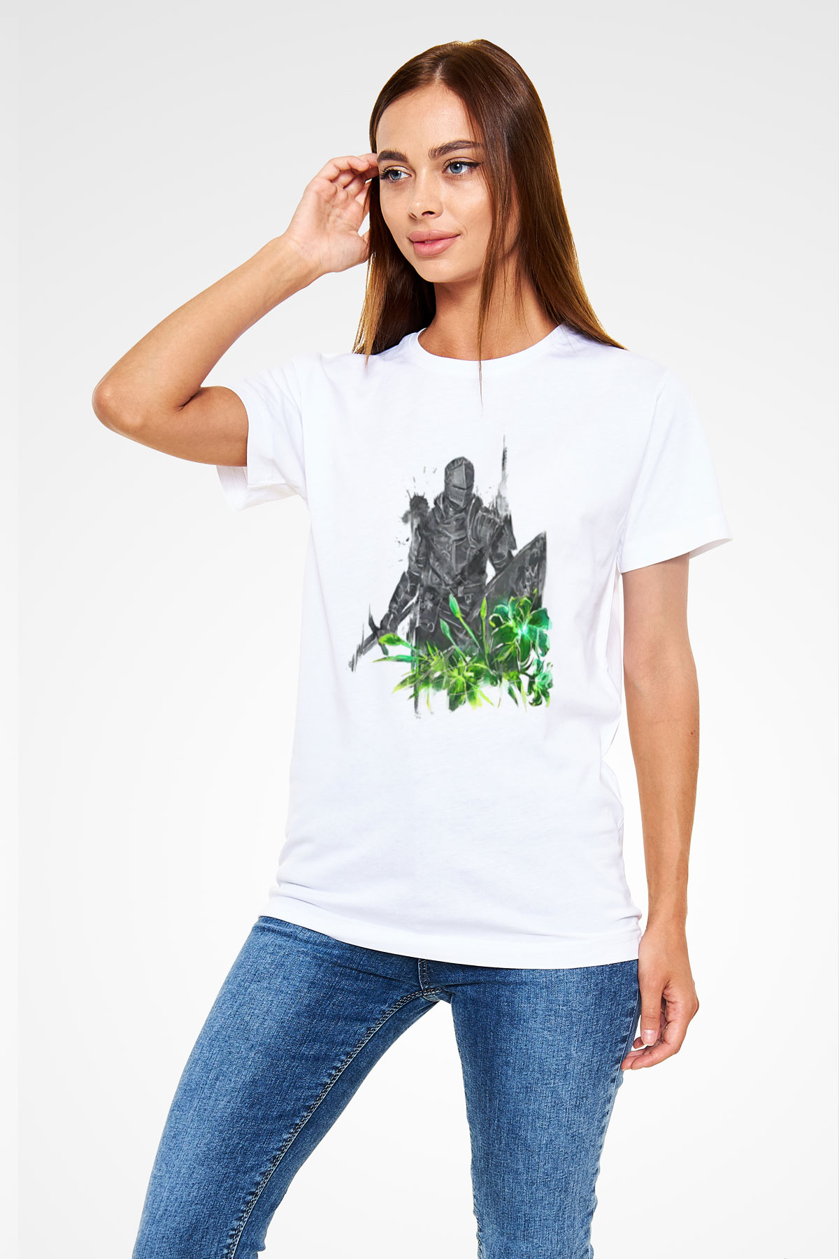 Dark Souls Baskılı Unisex Beyaz Tişört - Tshirt