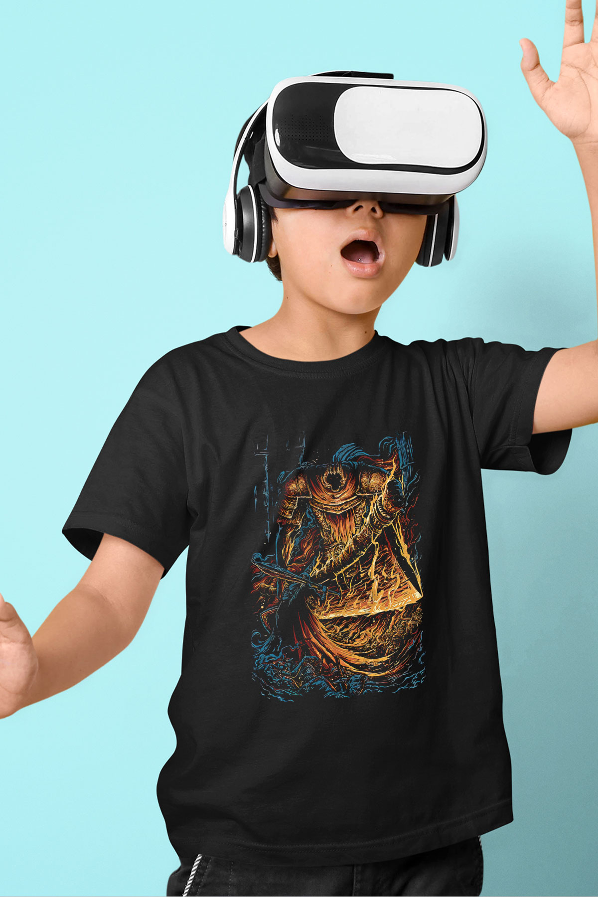 Dark Souls Baskılı Unisex Siyah Çocuk Tişört - Tshirt