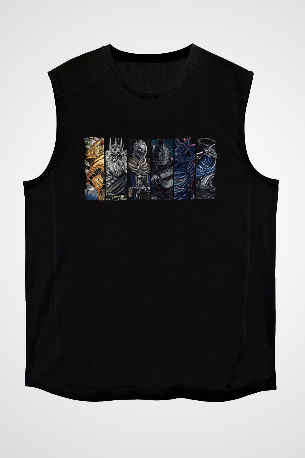 Dark Souls Baskılı Unisex Siyah Kolsuz Tişört - Tshirt