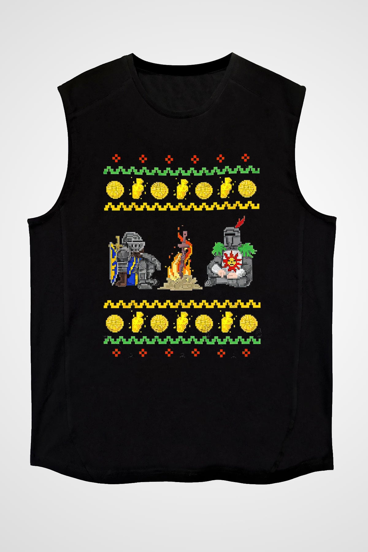 Dark Souls Baskılı Unisex Siyah Kolsuz Tişört - Tshirt