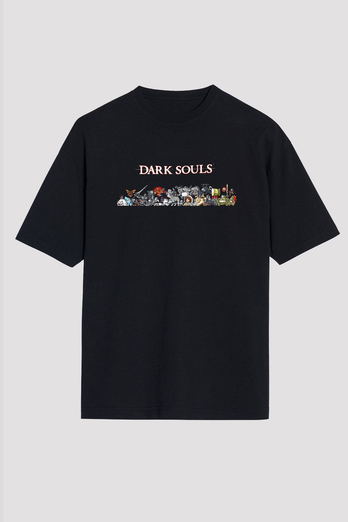 Dark Souls Baskılı Unisex Siyah Oversize Tişört - Tshirt