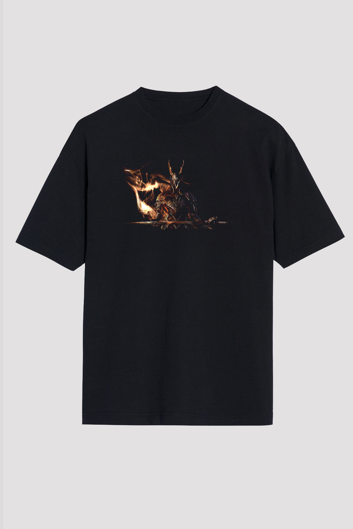Dark Souls Baskılı Unisex Siyah Oversize Tişört - Tshirt