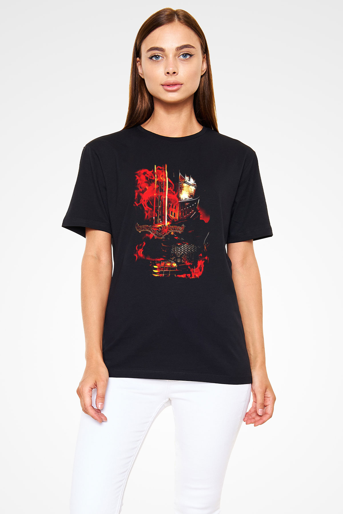 Dark Souls Baskılı Unisex Siyah Tişört - Tshirt