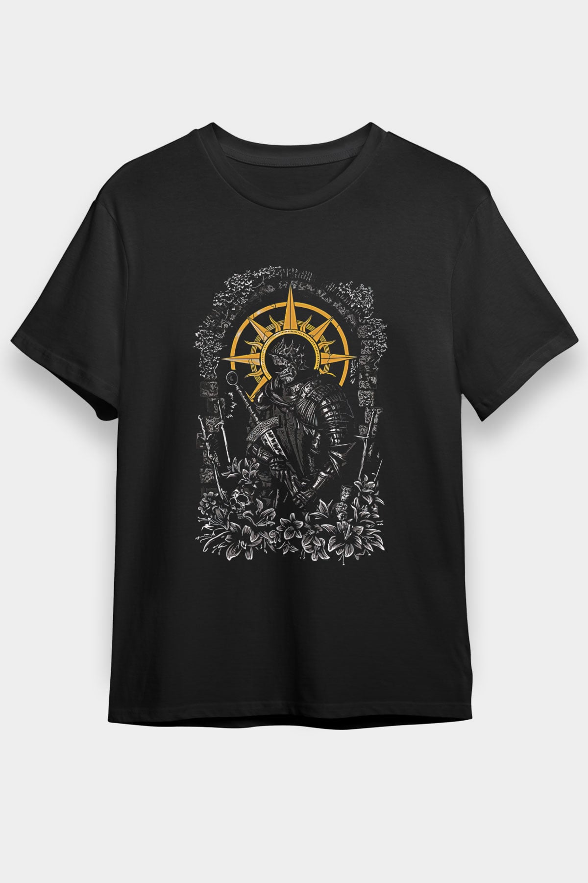 Dark Souls Baskılı Unisex Siyah Tişört - Tshirt